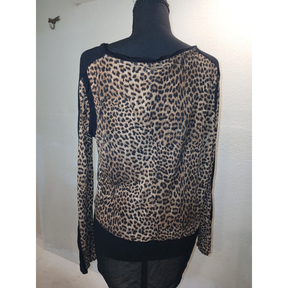 Michael Kors Leopard Print High Low Top Black Side Stripe Long Sleeve XL
